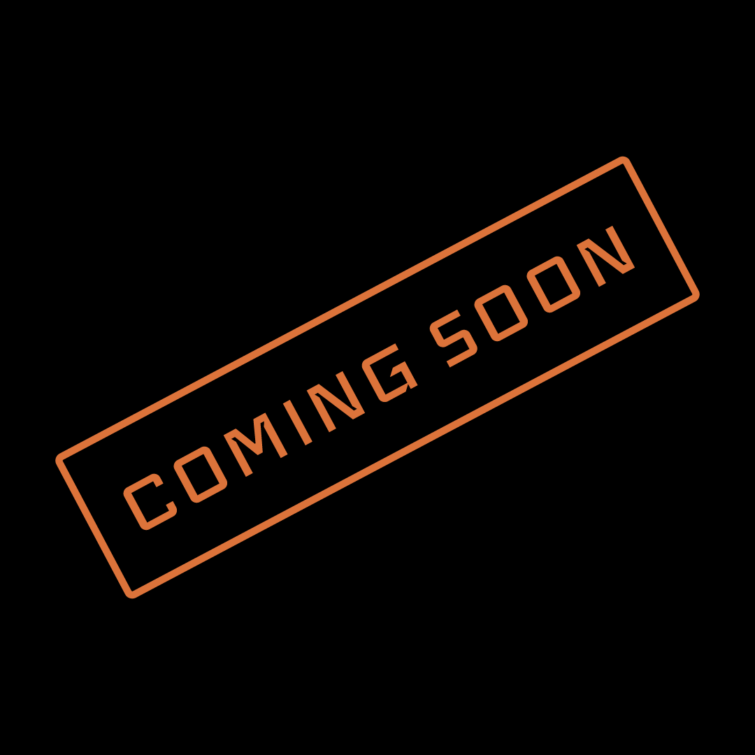 Rectangular 'COMING SOON' sign with orange border on black background