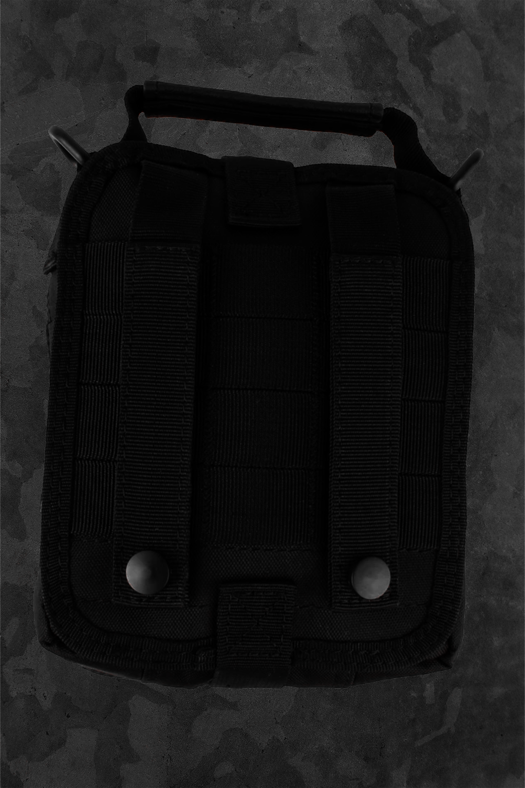 Back of a black Jump Starter bag on a dark background